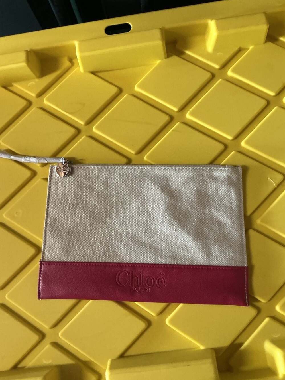 Chloe Parfum Canvas and Red Leather Cosmetic Pouch